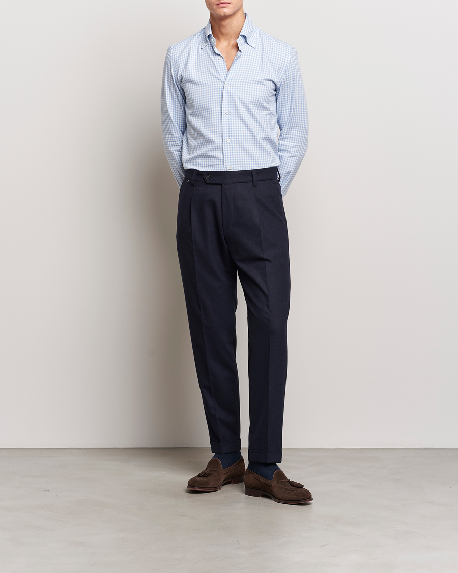 Herren | Hemden | Mazzarelli | Soft Button Down Flannel Shirt Light Blue