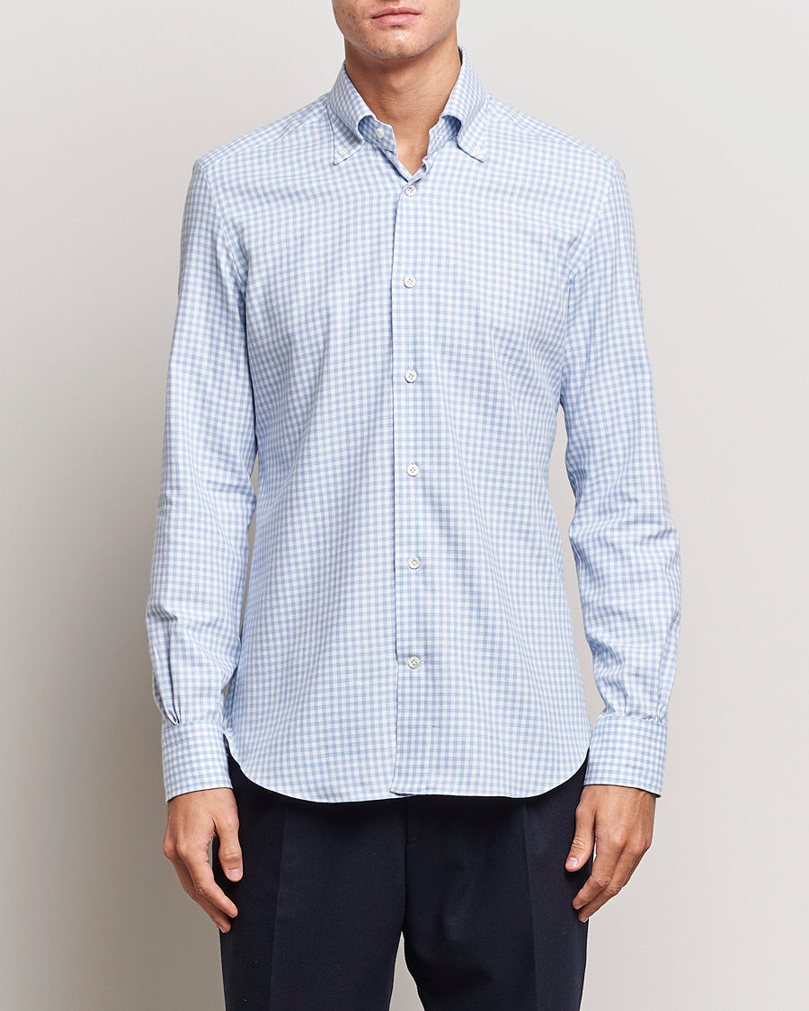 Herren | Hemden | Mazzarelli | Soft Button Down Flannel Shirt Light Blue