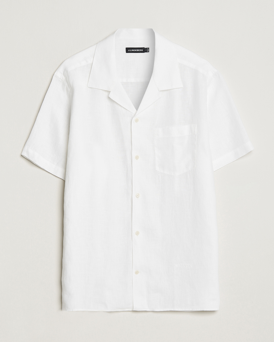 Herren | Hemden | J.Lindeberg | Reg Fit Linen Melange Short Sleeve Shirt White