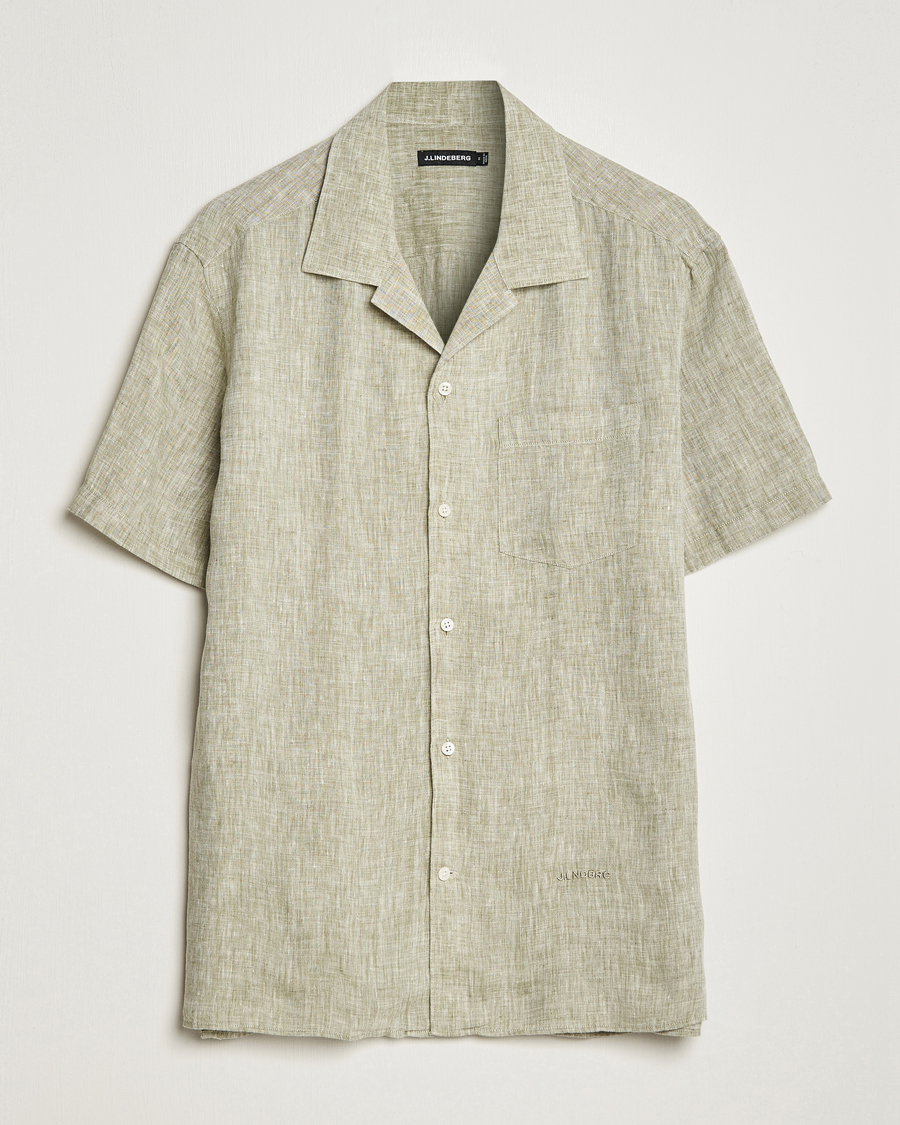 Herren | Hemden | J.Lindeberg | Reg Fit Linen Melange Short Sleeve Shirt Aloe