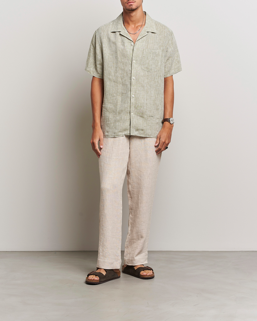 Herren | Hemden | J.Lindeberg | Reg Fit Linen Melange Short Sleeve Shirt Aloe