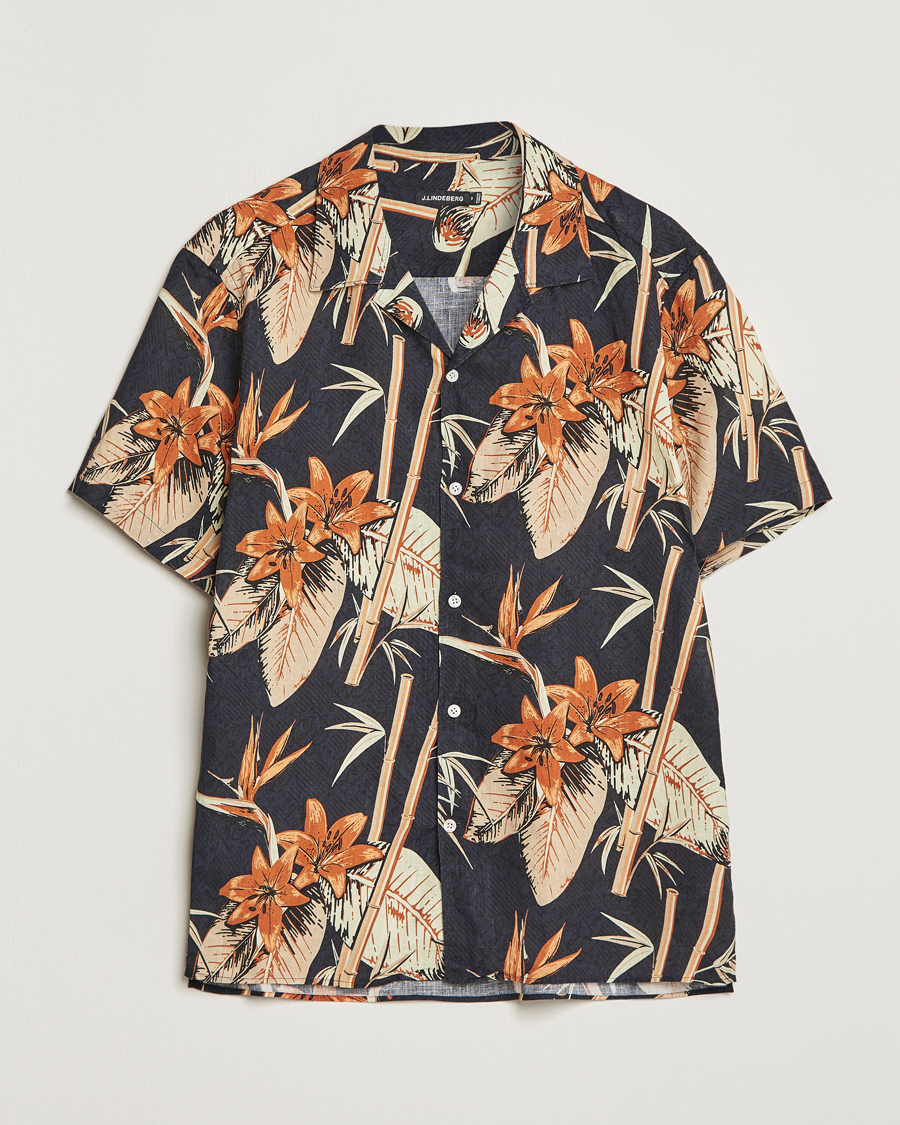 Herren | Hemden | J.Lindeberg | Elio Tropical Print Short Sleeve Shirt Navy