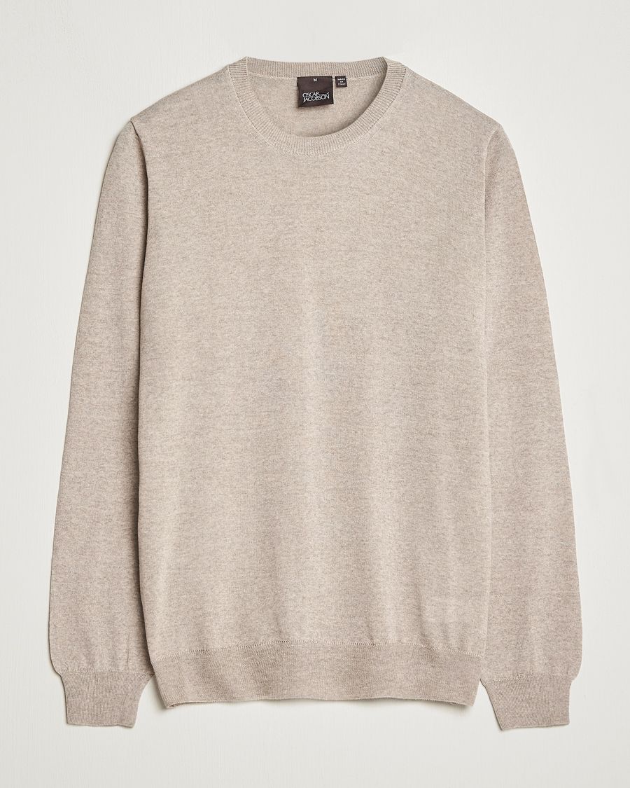 Herren | Pullover | Oscar Jacobson | Custer Merino Wool Roundneck Beige