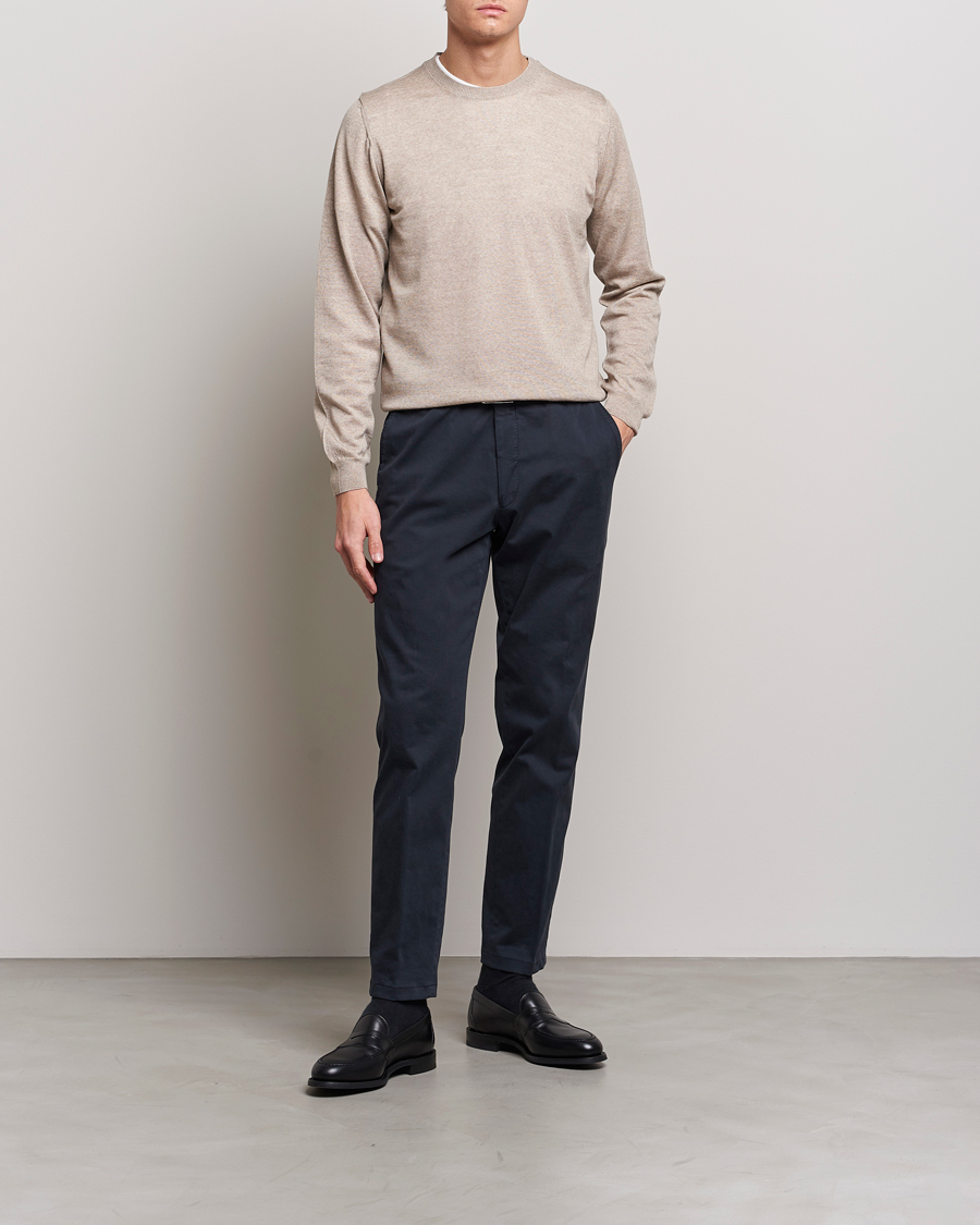 Herren | Pullover | Oscar Jacobson | Custer Merino Wool Roundneck Beige