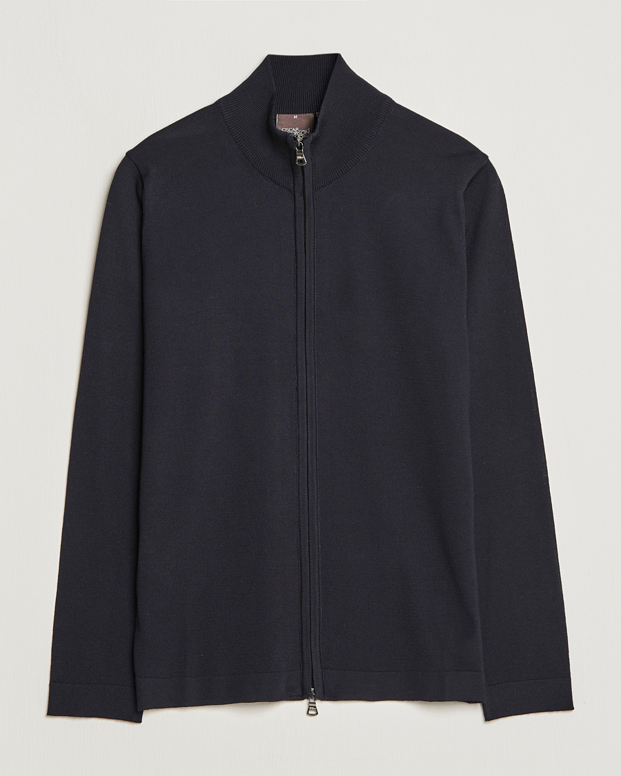 Herren | Pullover | Oscar Jacobson | Ariel Merino Wool Full-Zip Navy