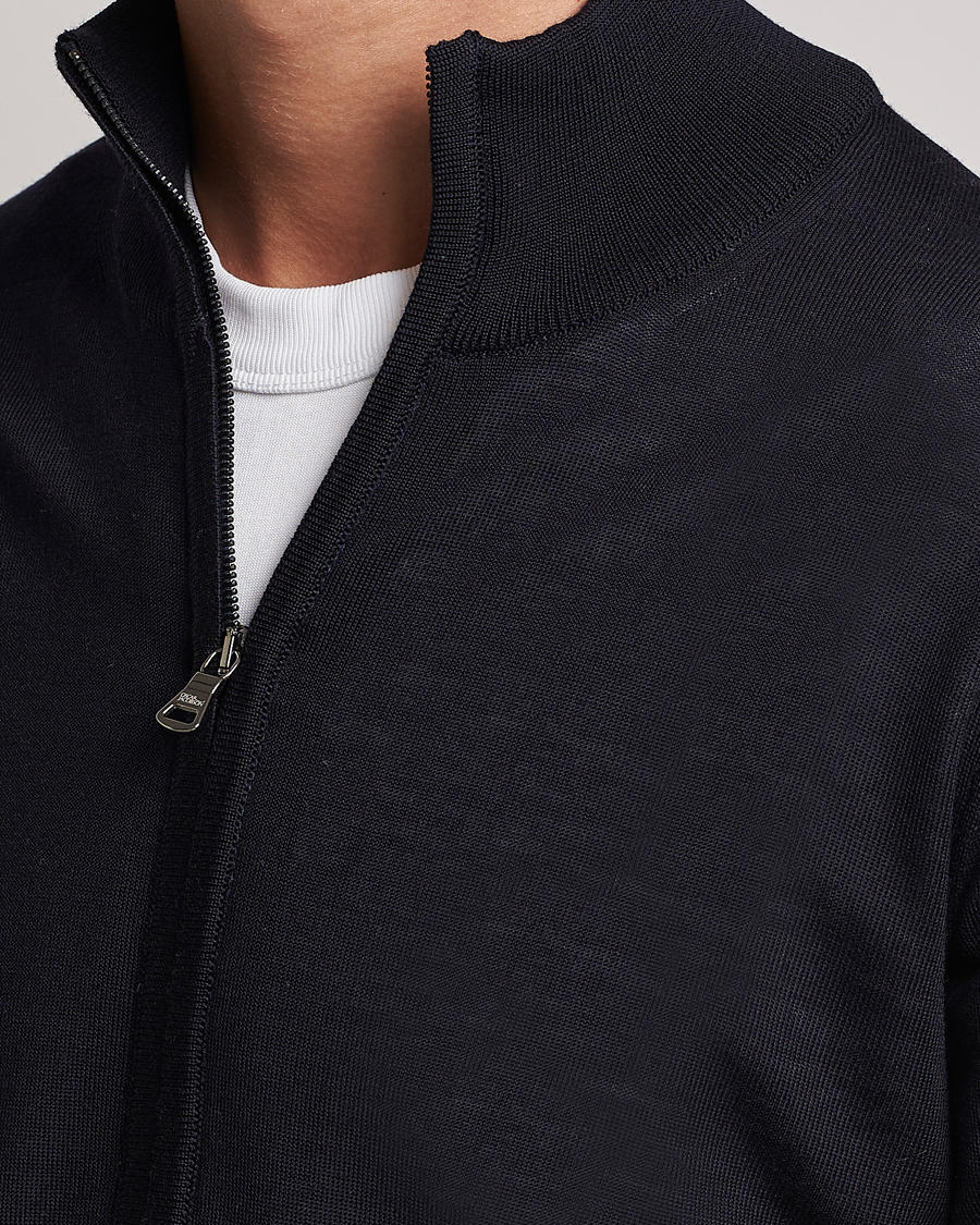 Herren | Pullover | Oscar Jacobson | Ariel Merino Wool Full-Zip Navy