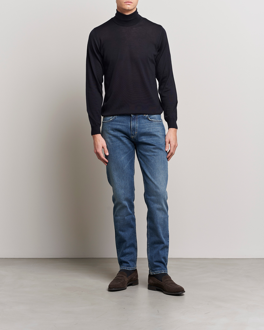 Herren | Pullover | Oscar Jacobson | Cole Merino Wool Rollneck Navy