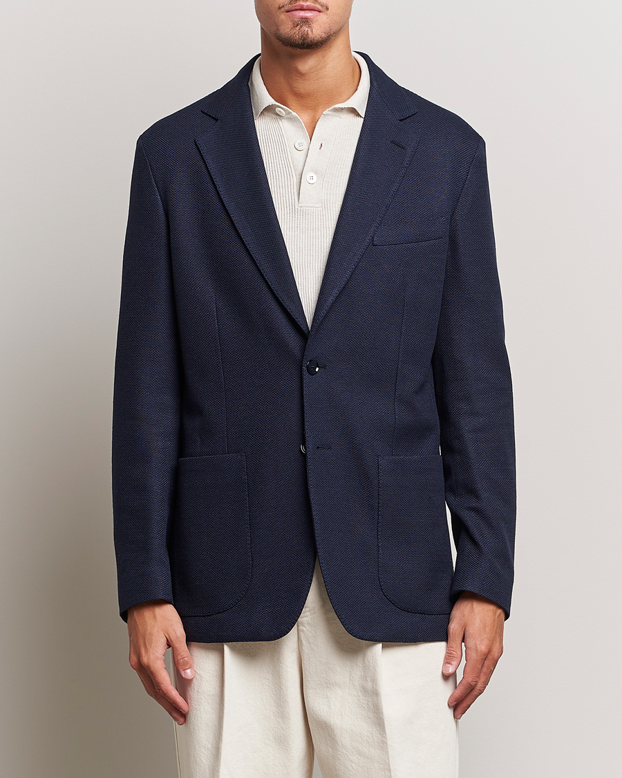 Herren | Sakkos | Brioni | Wool/Silk Jacquard Jersey Blazer Navy