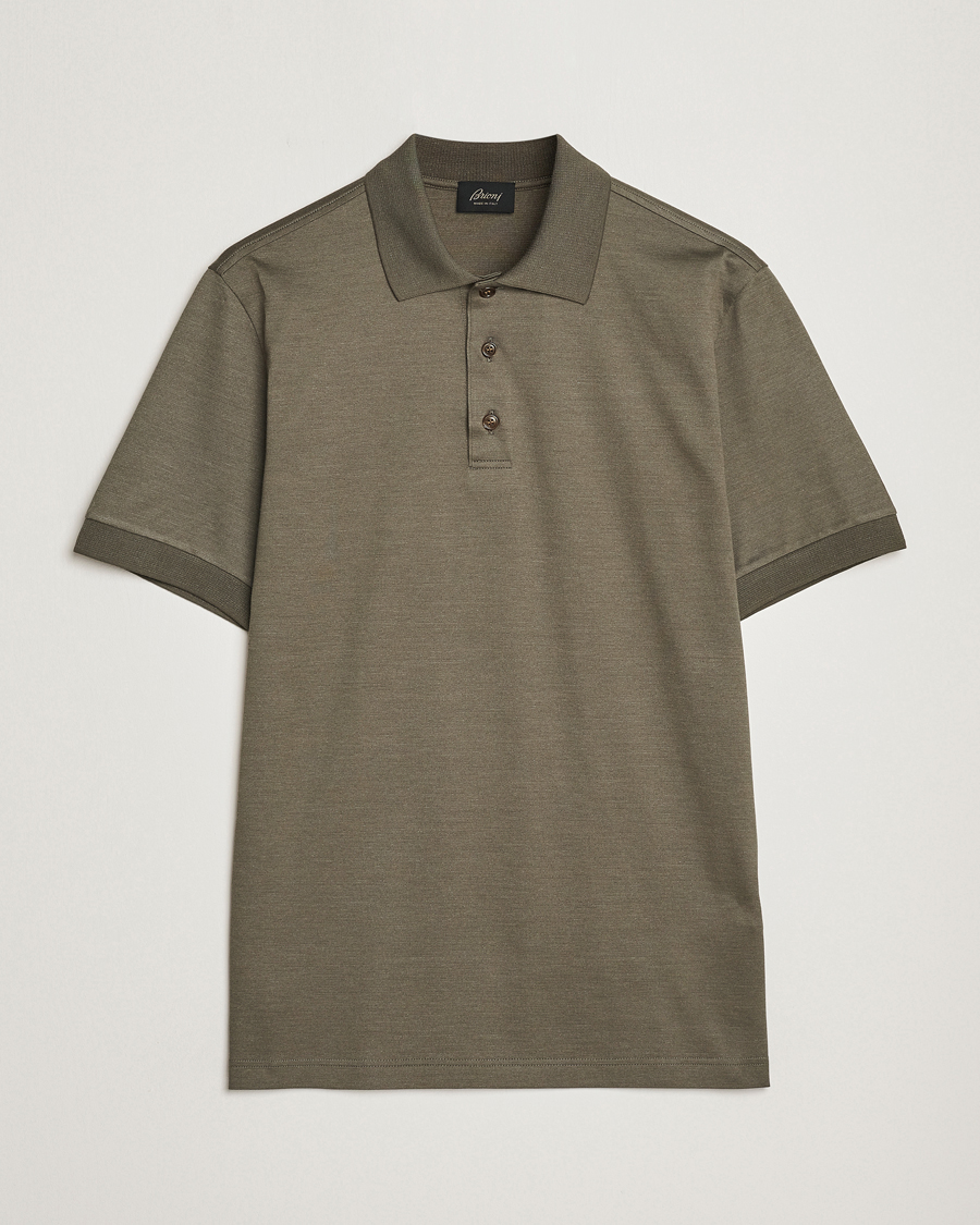 Herren | Poloshirts | Brioni | Cotton/Silk Short Sleeve Polo Olive Green