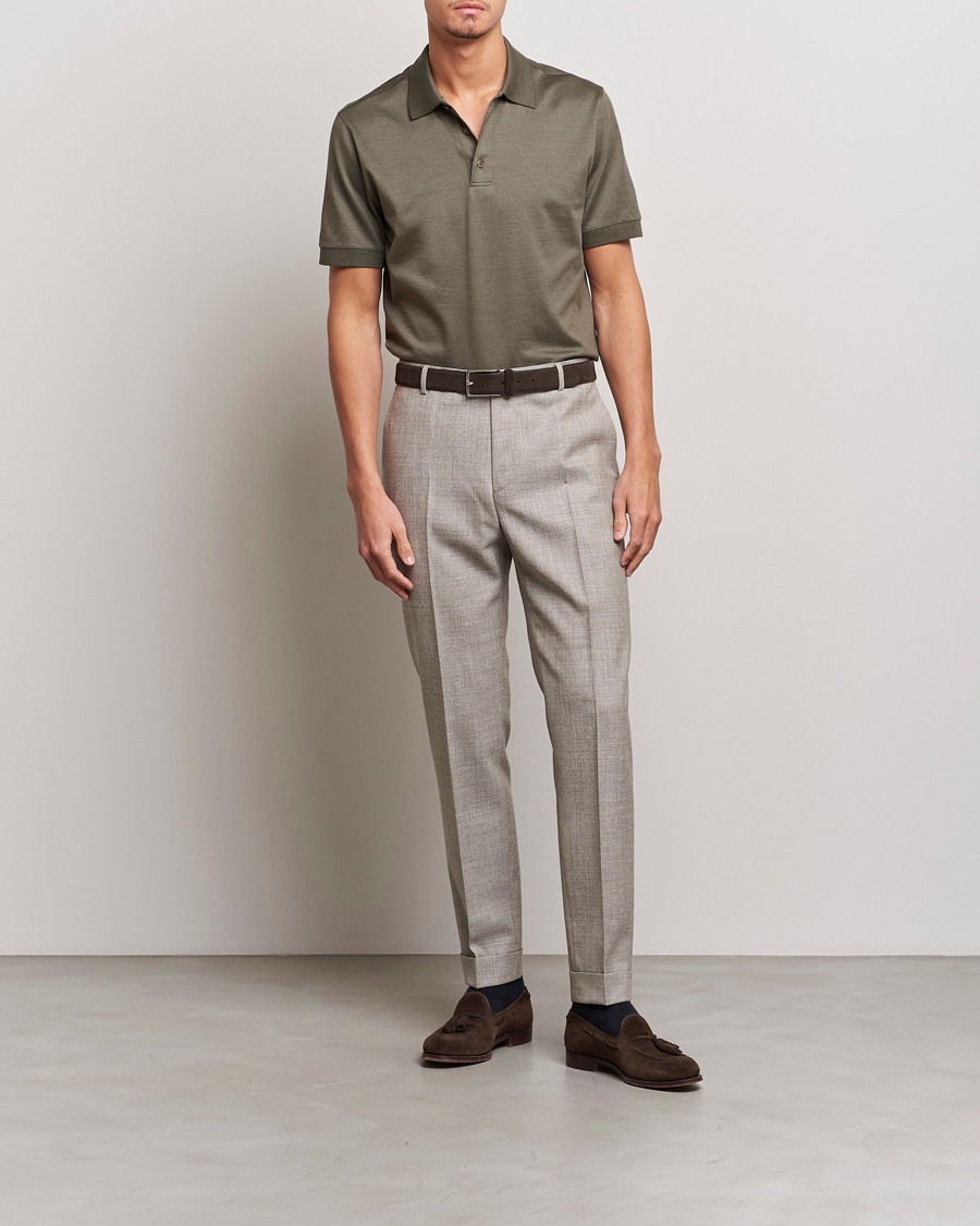 Herren | Poloshirts | Brioni | Cotton/Silk Short Sleeve Polo Olive Green