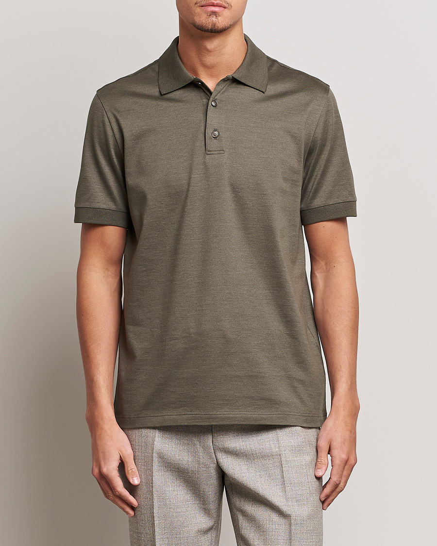 Herren | Poloshirts | Brioni | Cotton/Silk Short Sleeve Polo Olive Green