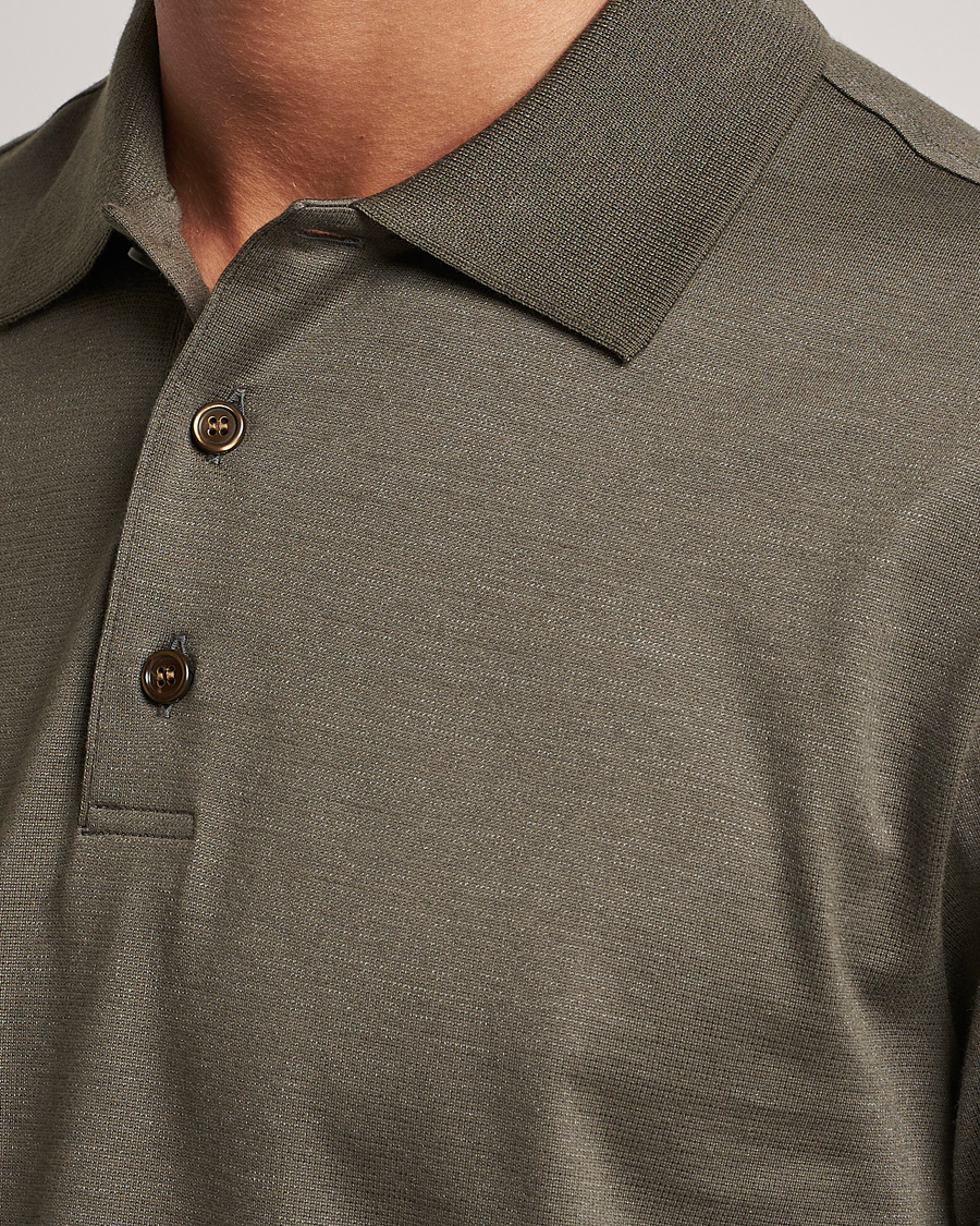 Herren | Poloshirts | Brioni | Cotton/Silk Short Sleeve Polo Olive Green