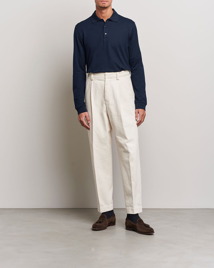 Herren | Pullover | Brioni | Cotton Piquet Long Sleeve Polo Navy