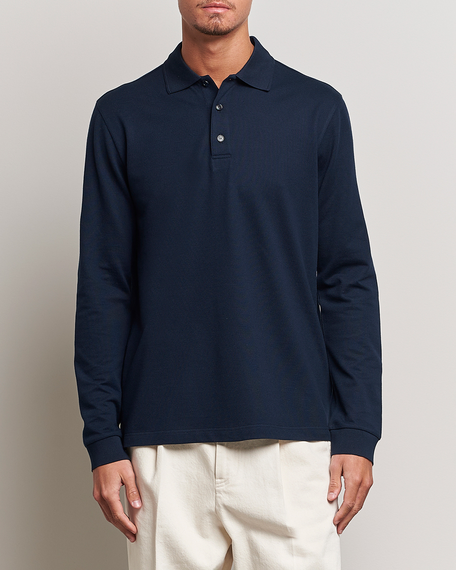 Herren | Pullover | Brioni | Cotton Piquet Long Sleeve Polo Navy