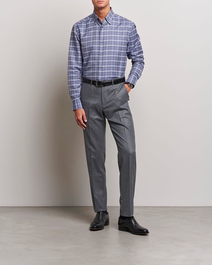 Herren | Hemden | Brioni | Slim Fit Check Flannel Shirt Dark Blue