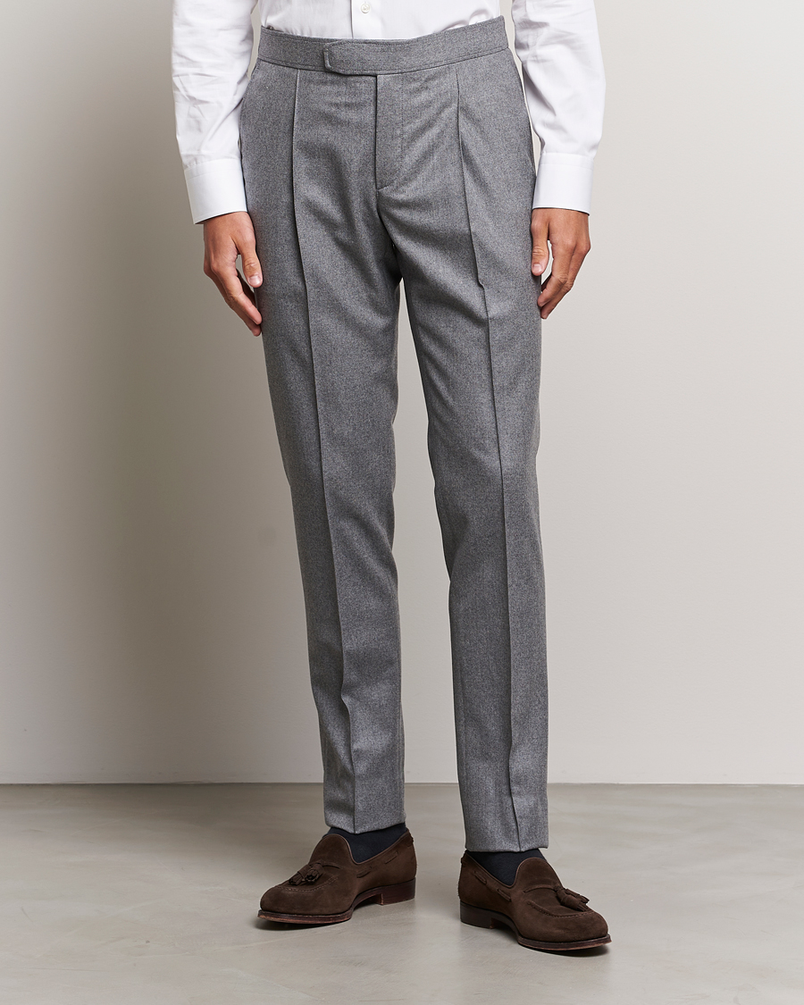 Herren | Hosen | Brioni | Melbourne Drawstring Flannel Trousers Grey Melange