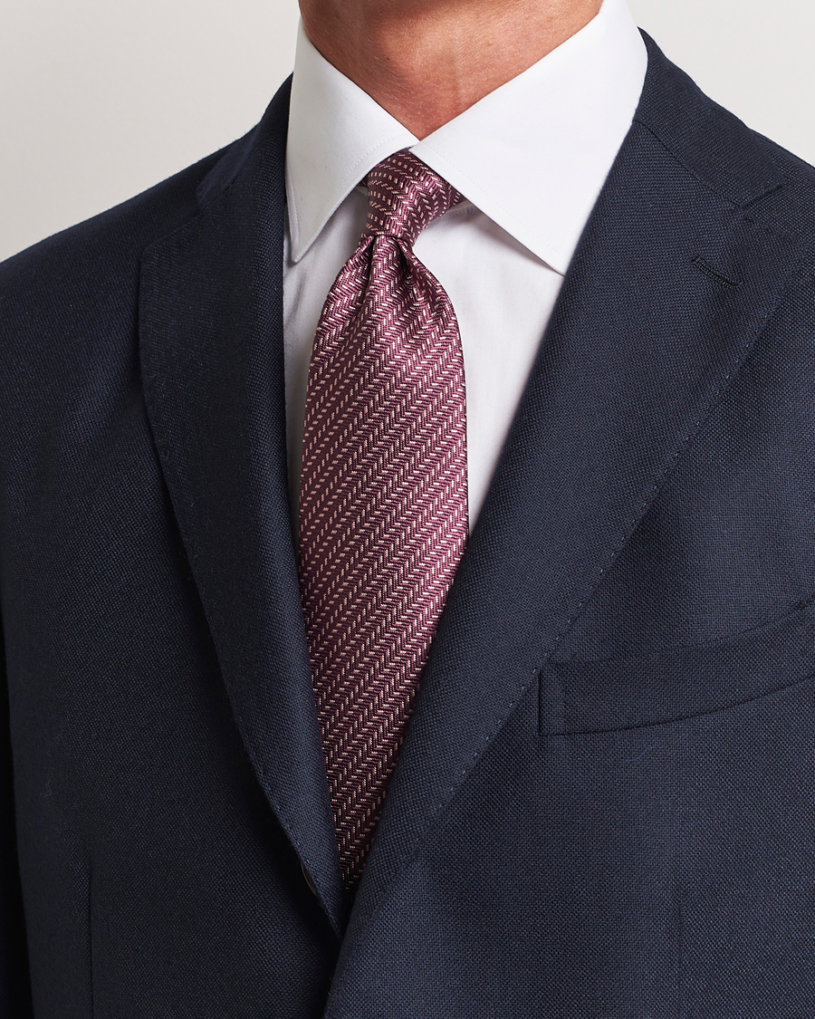 Herren | Brioni Zig Zag Jacuqard Silk Tie Burgundy | Brioni | Zig Zag Jacuqard Silk Tie Burgundy