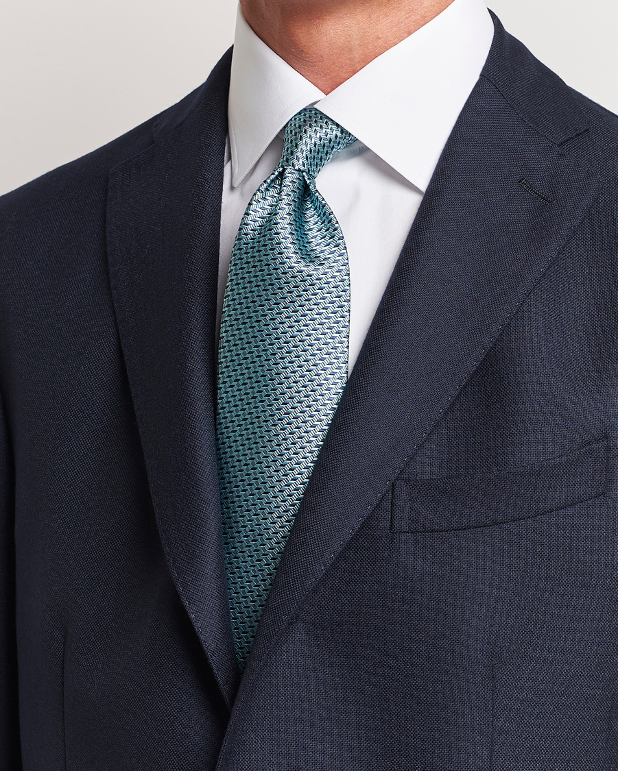 Herren | Brioni Geometrical Jacquard Silk Tie Teal | Brioni | Geometrical Jacquard Silk Tie Teal