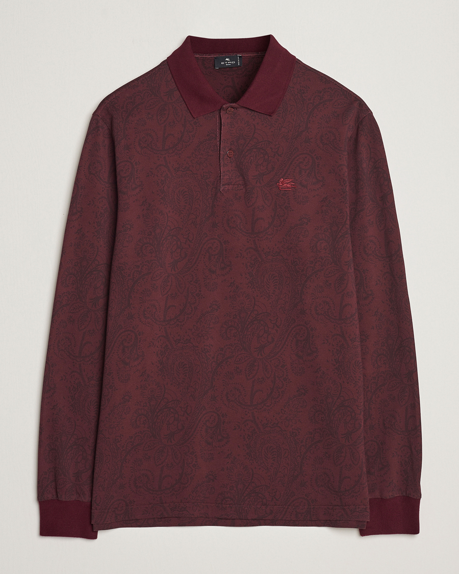 Herren | Pullover | Etro | Tonal Paisley Long Sleeve Polo Burgundy