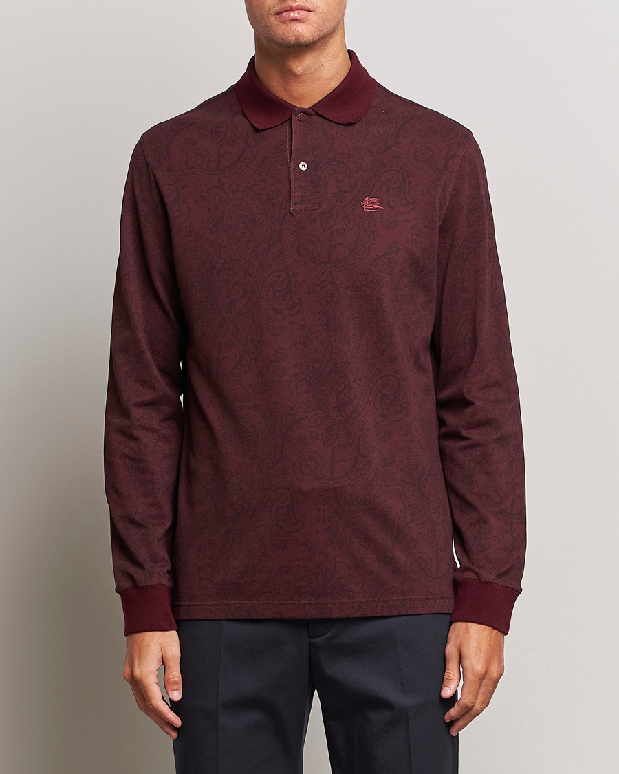 Herren | Pullover | Etro | Tonal Paisley Long Sleeve Polo Burgundy