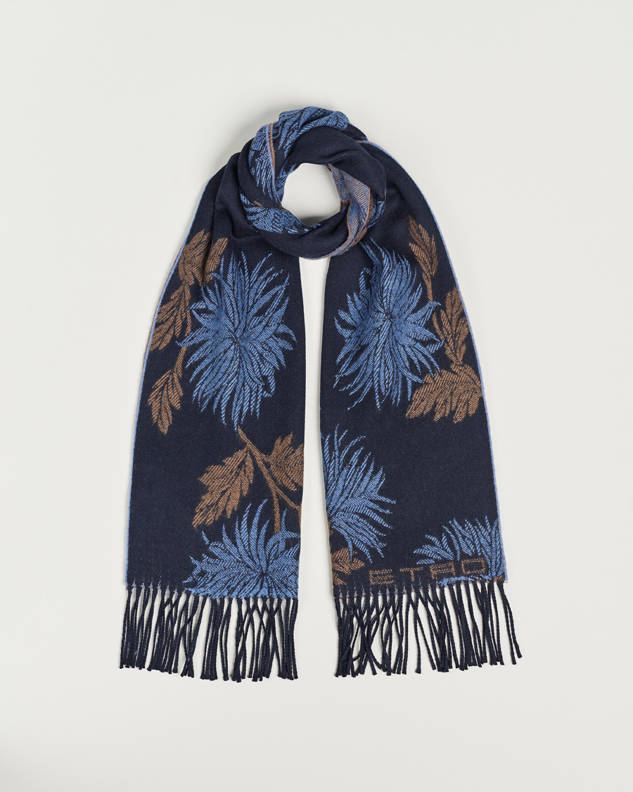 Herren | Etro Floral Wool Scarf Dark Blue | Etro | Floral Wool Scarf Dark Blue