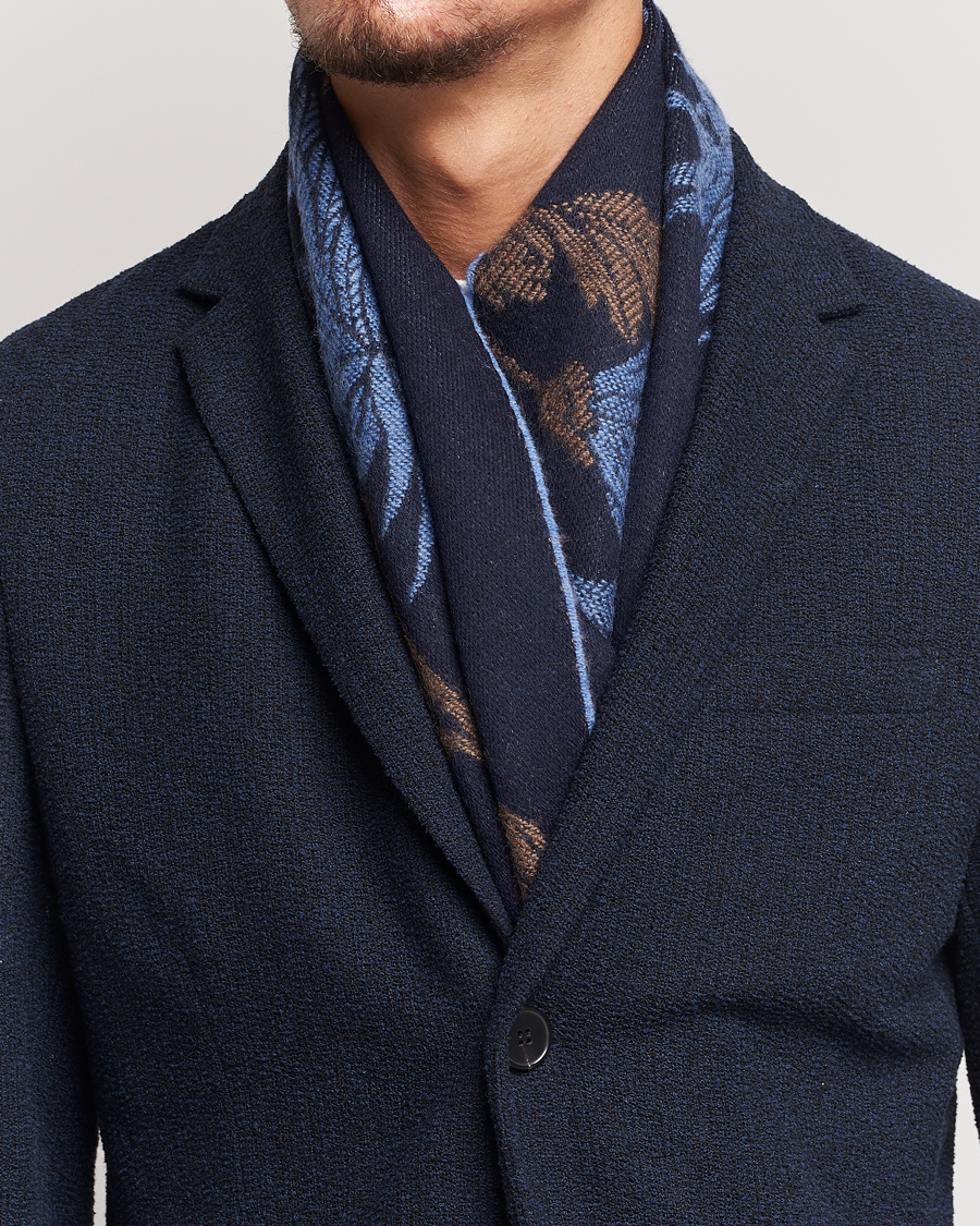 Herren | Etro Floral Wool Scarf Dark Blue | Etro | Floral Wool Scarf Dark Blue