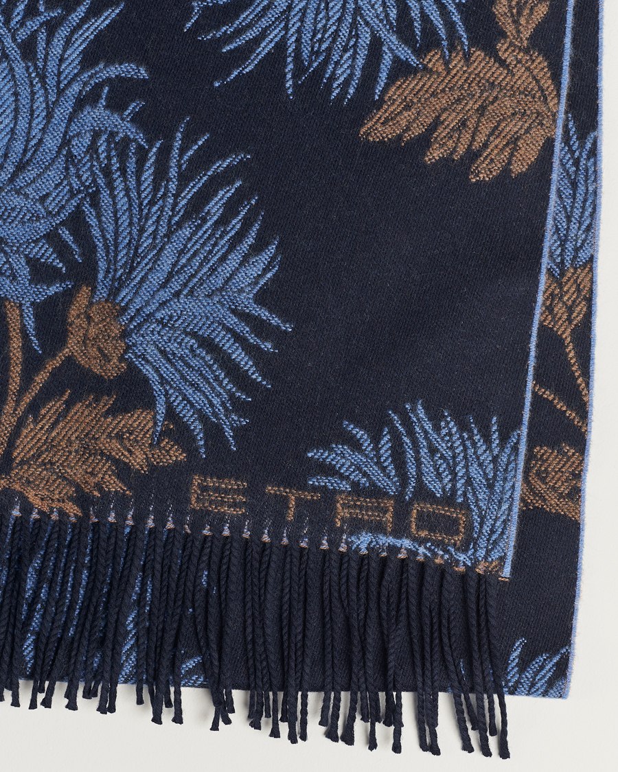 Herren | Etro Floral Wool Scarf Dark Blue | Etro | Floral Wool Scarf Dark Blue