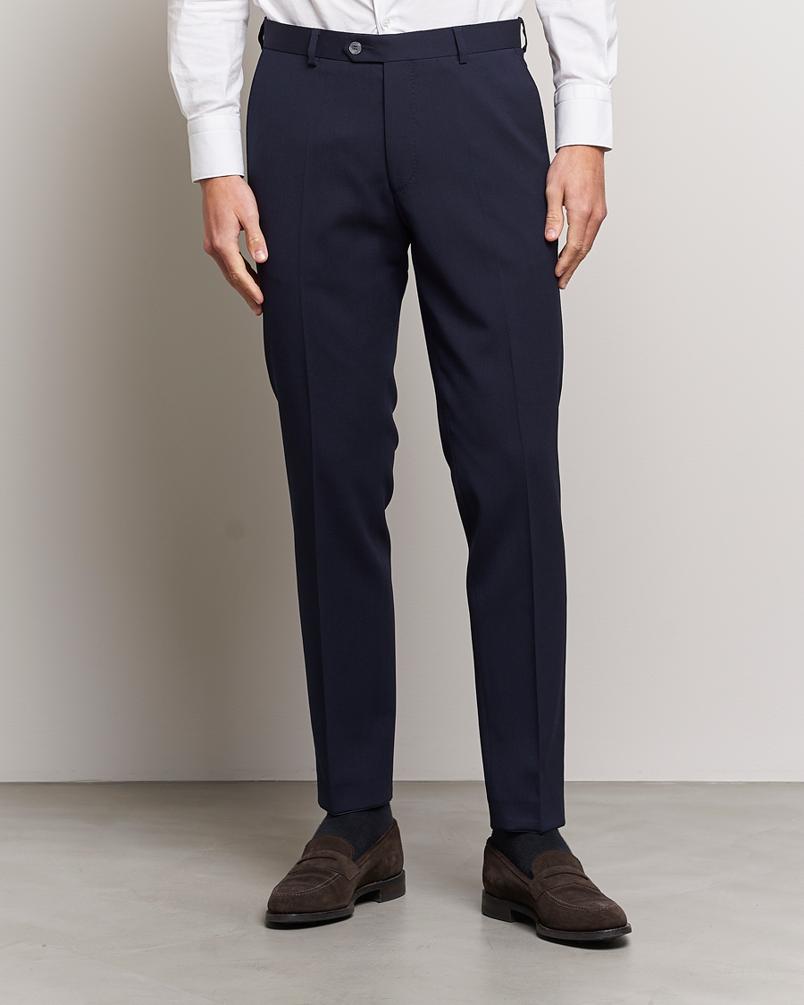 Herren | Oscar Jacobson | Oscar Jacobson | Denz Structured Wool Trousers Blue