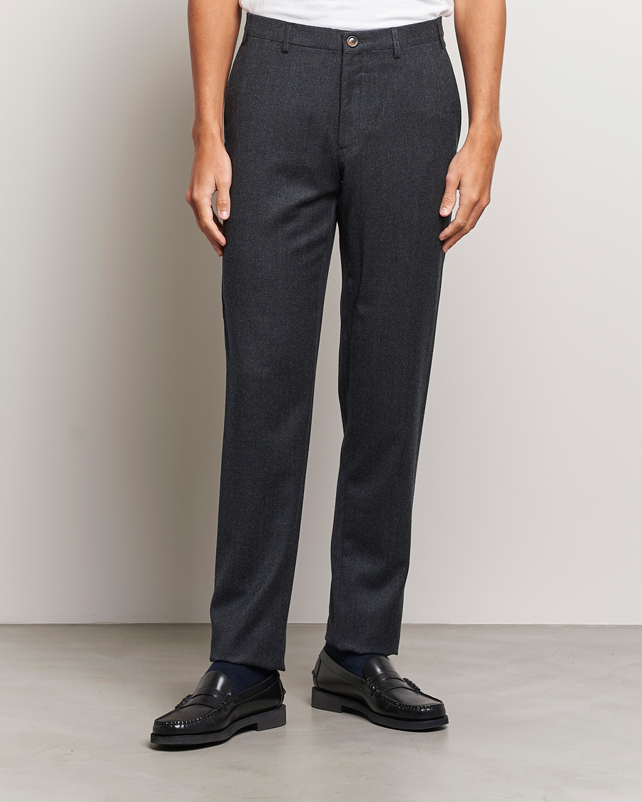 Herren | Hosen | Canali | Slim Fit Washable Flannel Trousers Charcoal