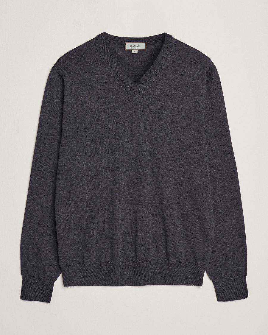 Herren | Pullover | Canali | Merino Wool V-Neck Charcoal