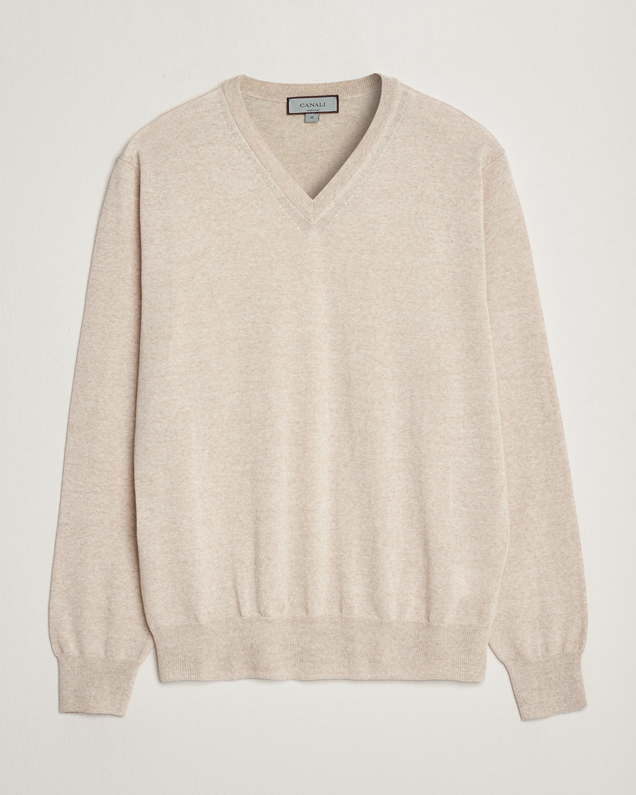 Herren | Pullover | Canali | Merino Wool V-Neck Light Beige