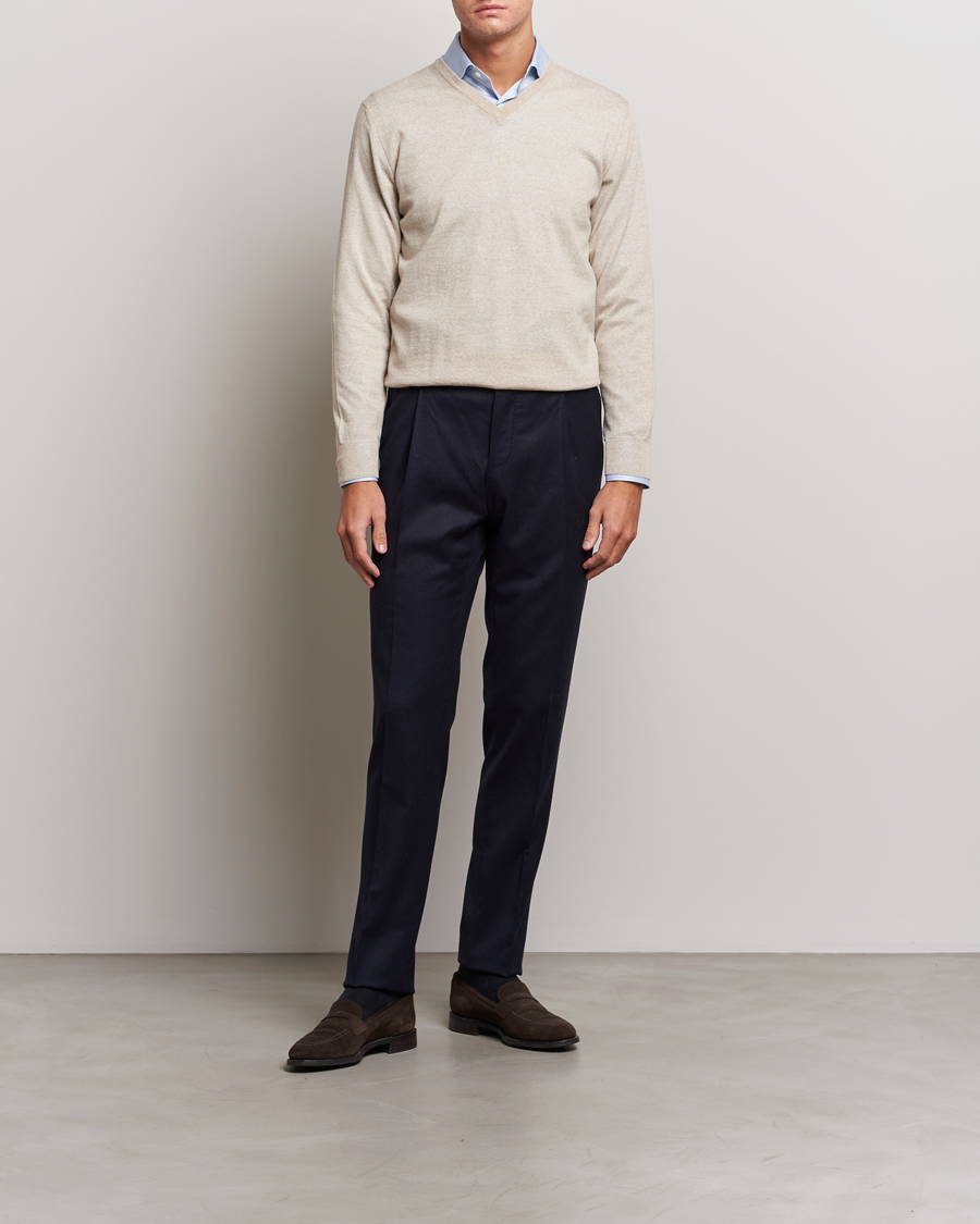 Herren | Pullover | Canali | Merino Wool V-Neck Light Beige
