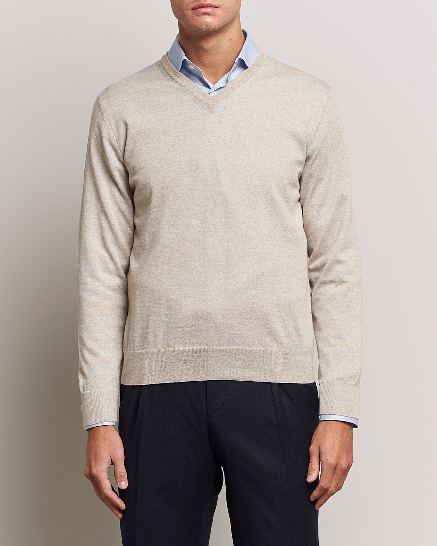 Herren | Pullover | Canali | Merino Wool V-Neck Light Beige