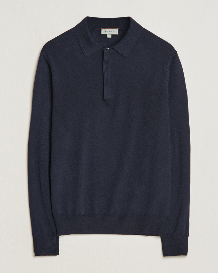 Herren | Pullover | Canali | Merino Wool Half Zip Navy