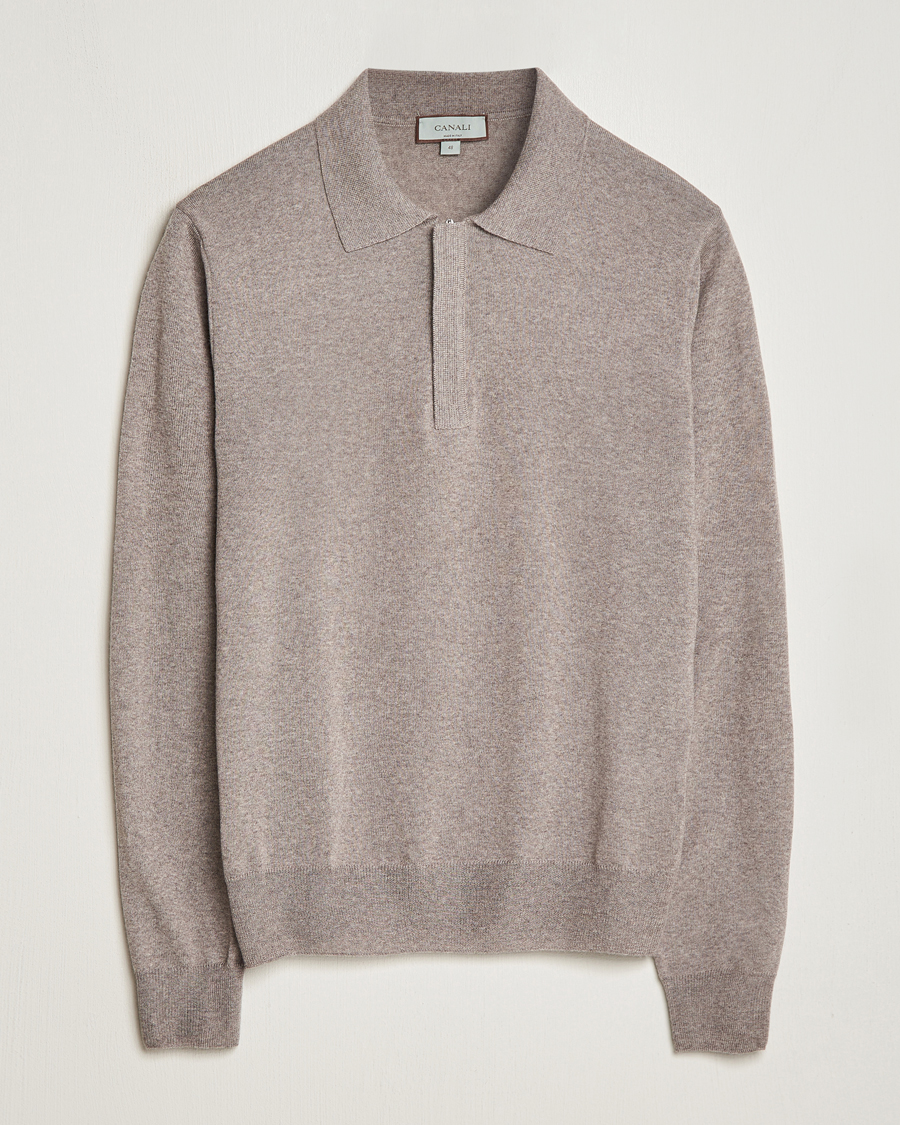 Herren | Pullover | Canali | Merino Wool Half Zip Taupe