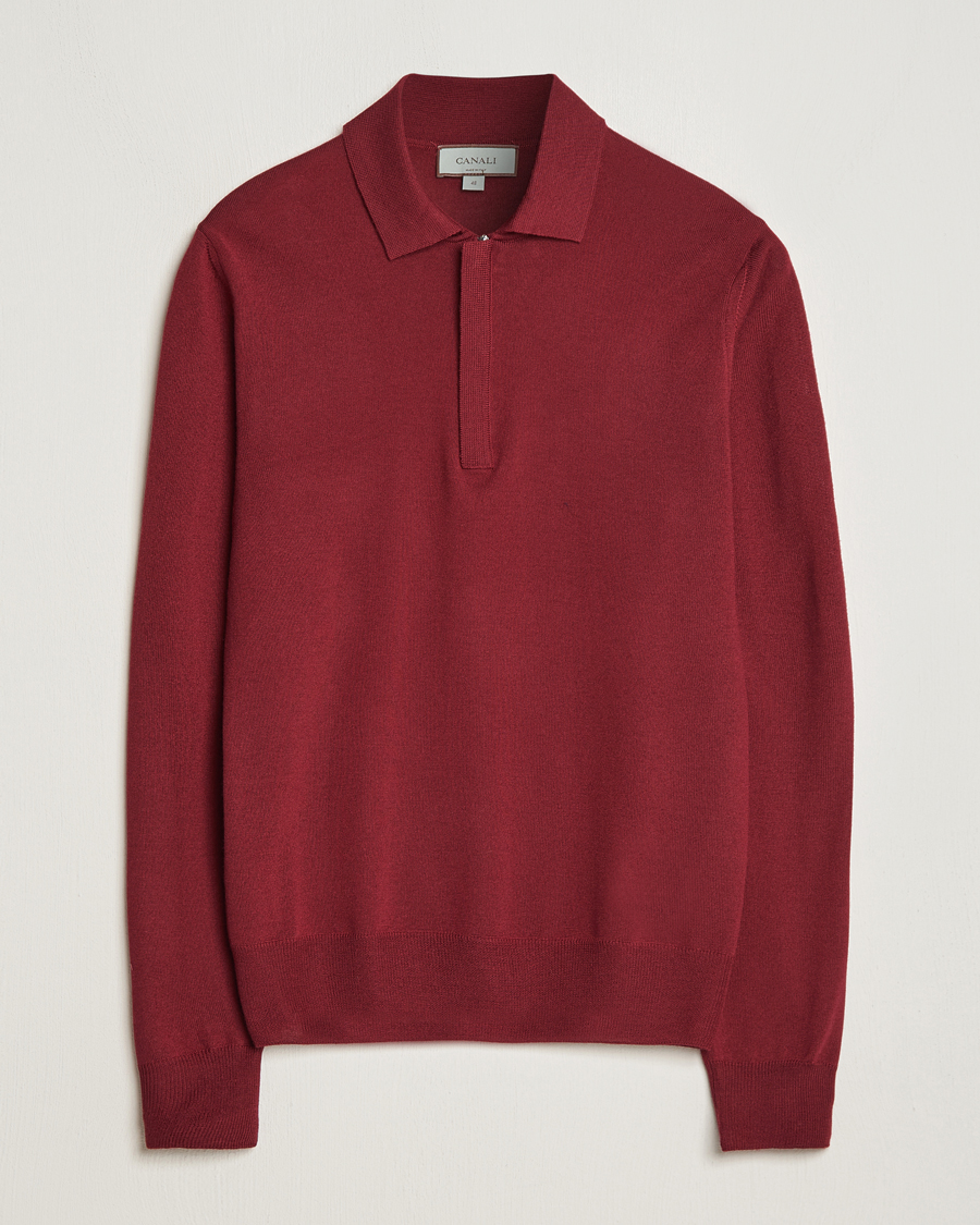 Herren | Pullover | Canali | Merino Wool Half Zip Burgundy