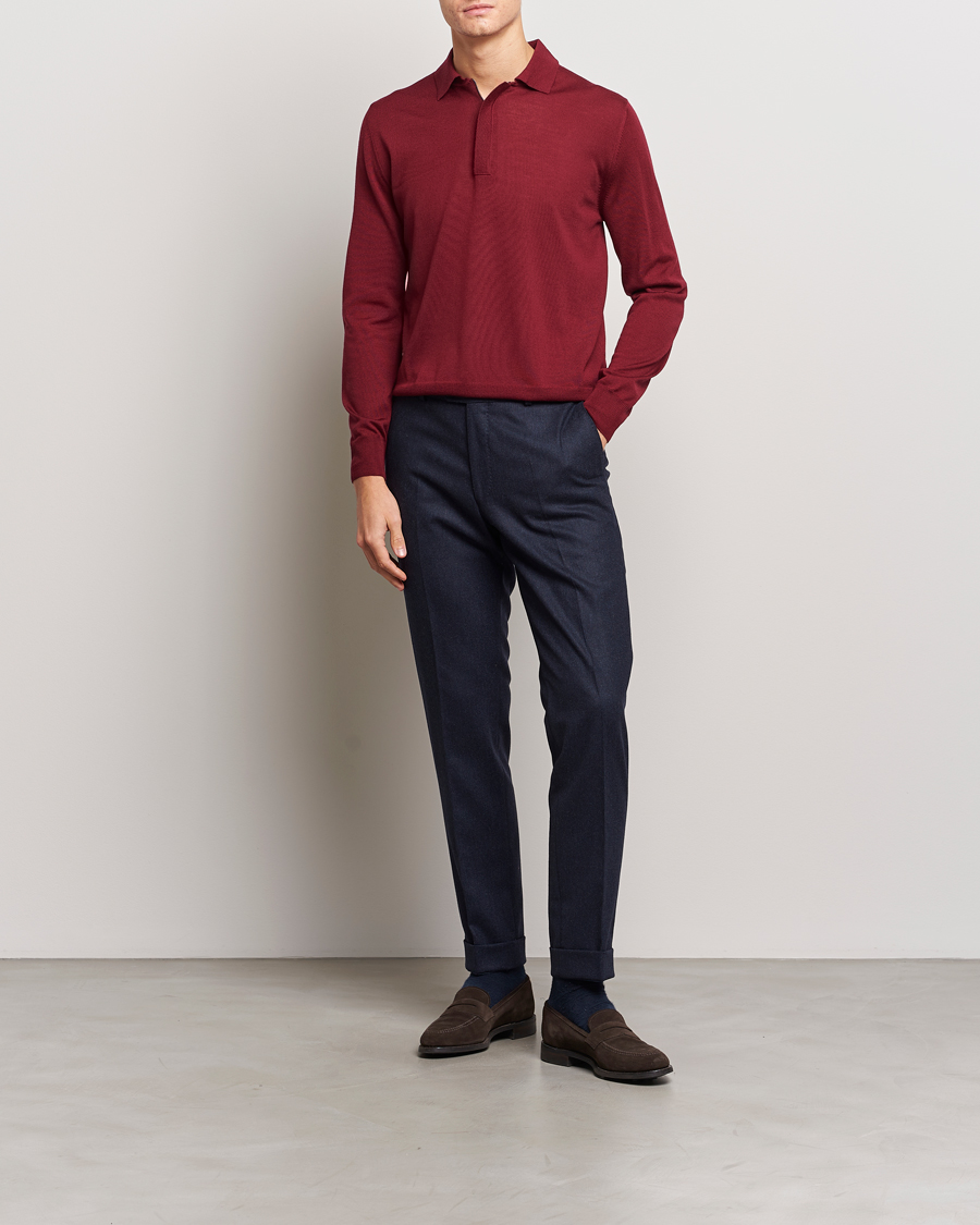 Herren | Pullover | Canali | Merino Wool Half Zip Burgundy