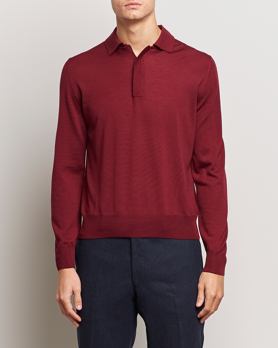 Herren | Pullover | Canali | Merino Wool Half Zip Burgundy