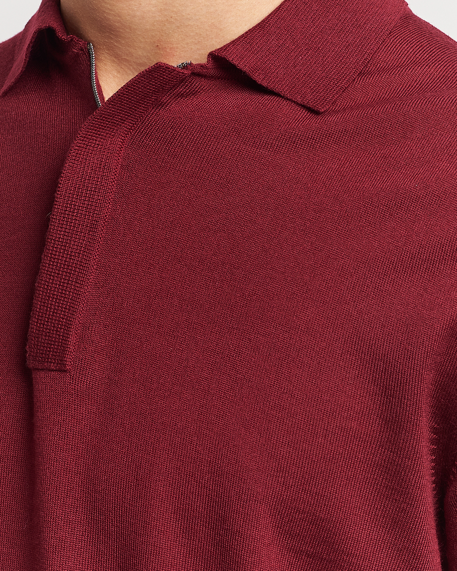 Herren | Pullover | Canali | Merino Wool Half Zip Burgundy