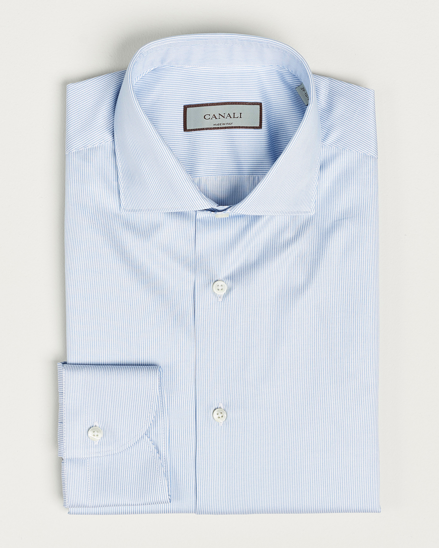 Herren | Hemden | Canali | Slim Fit Striped Cotton Shirt Light Blue