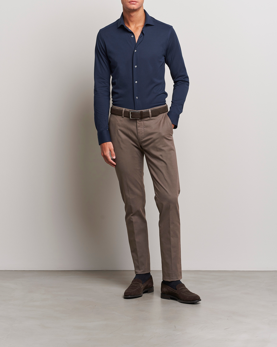 Herren | Hemden | Canali | Slim Fit Pique Shirt Navy