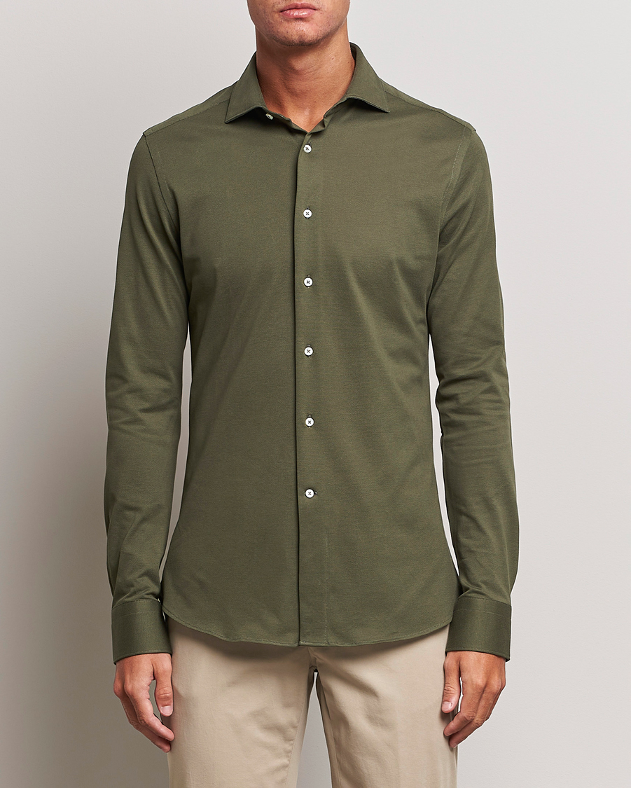 Herren | Hemden | Canali | Slim Fit Pique Shirt Dark Green