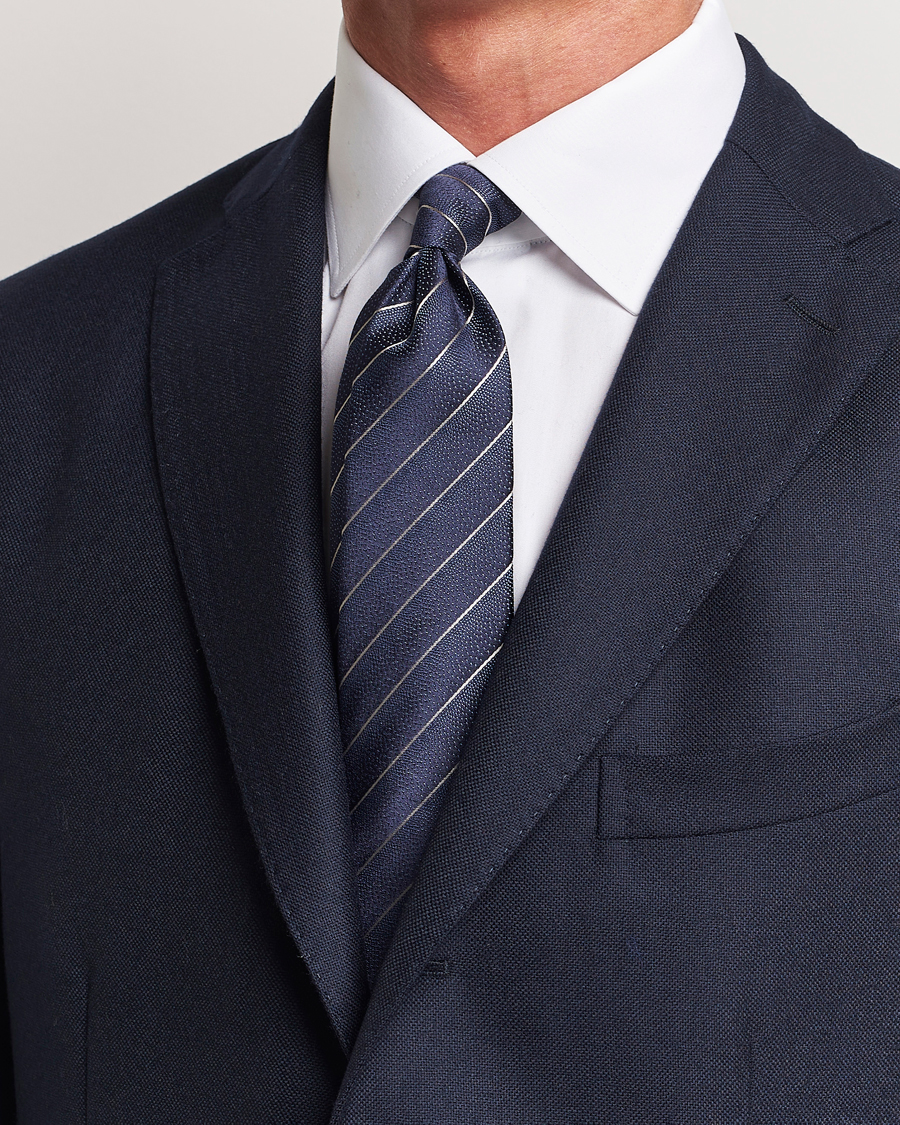 Herren | Canali Striped Silk Tie Navy | Canali | Striped Silk Tie Navy