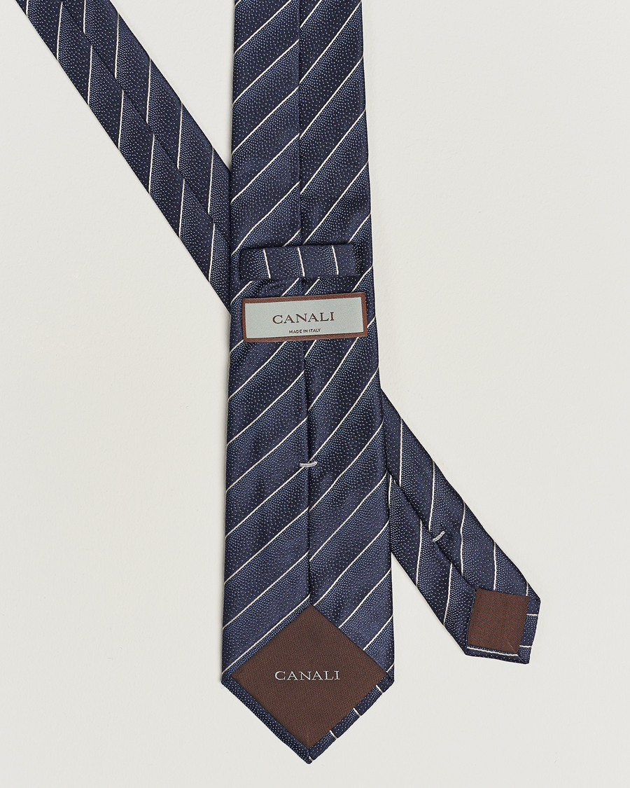Herren | Canali Striped Silk Tie Navy | Canali | Striped Silk Tie Navy