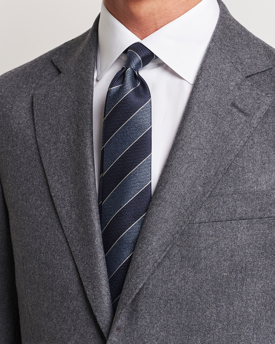 Herren | Canali Regimental Stripe Silk Tie Navy | Canali | Regimental Stripe Silk Tie Navy