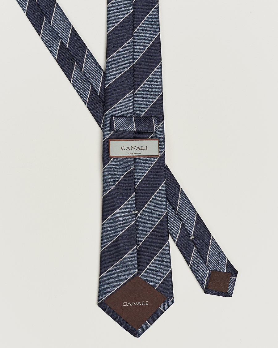 Herren | Canali Regimental Stripe Silk Tie Navy | Canali | Regimental Stripe Silk Tie Navy
