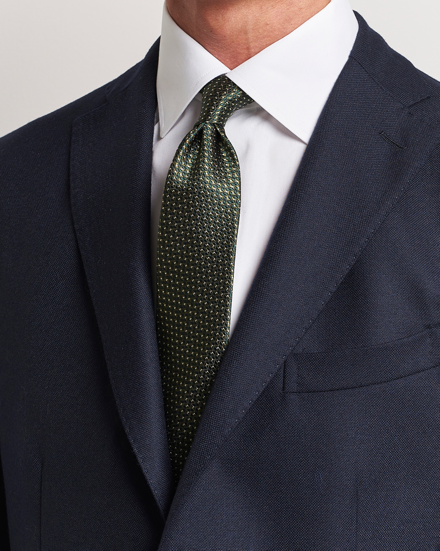 Herren | Canali Jacquard Micro Dot Silk Tie Dark Green | Canali | Jacquard Micro Dot Silk Tie Dark Green