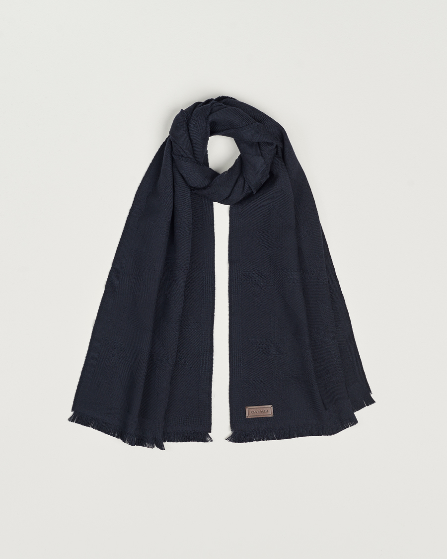 Herren | Canali Textured Wool Scarf Navy | Canali | Textured Wool Scarf Navy