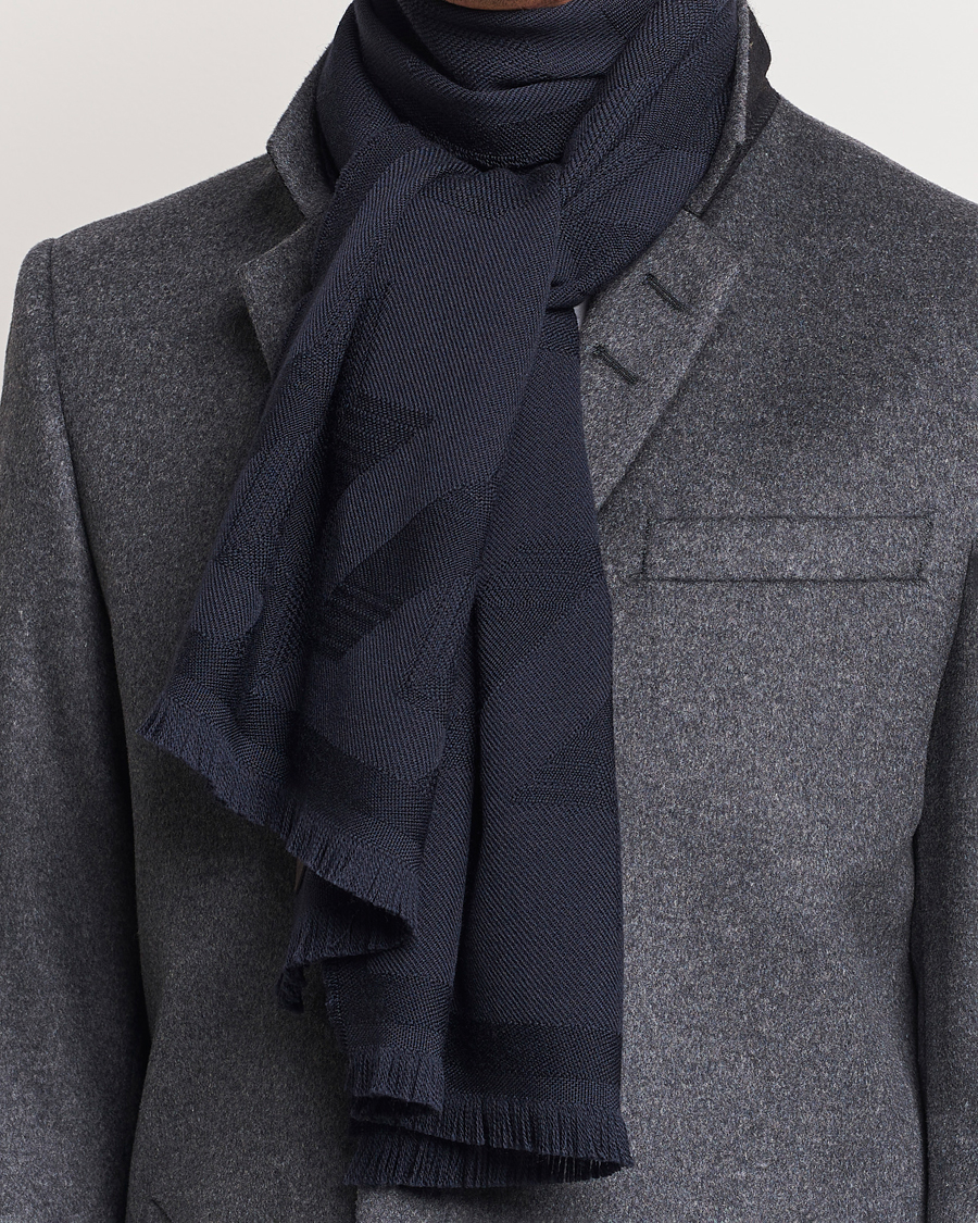 Herren | Canali Textured Wool Scarf Navy | Canali | Textured Wool Scarf Navy
