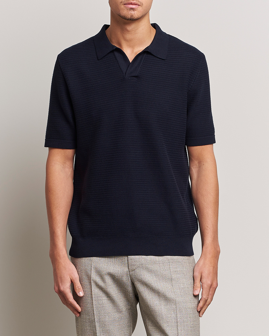 Herren | Sunspel | Sunspel | Knitted Polo Shirt Navy